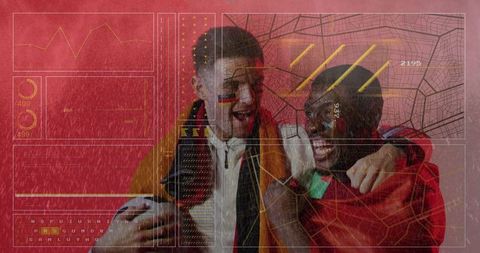 Enthusiastic Sports Fans Digitally Connected with Data Graphics