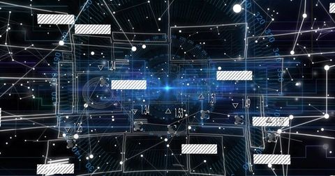 Futuristic Digital Network Interface with Node Points and Numeric Labels