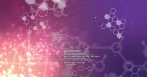 Glowing holographic molecular network with neon hexagon lattice on purple-pink gradient