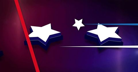 3d layered stars floating on blue purple gradient backdrop with red diagonal accent