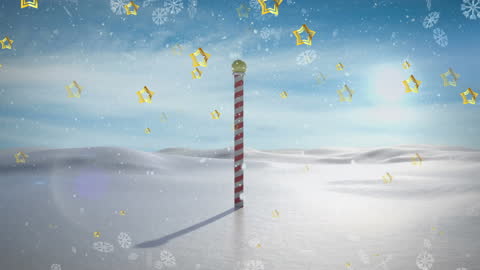 Winter Wonderland with Decorative Pole and Snow Falling