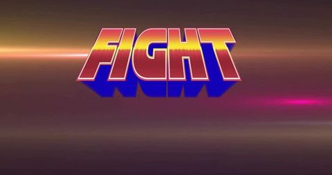 Retro 3D Fight Text on Gradient with Neon Effects
