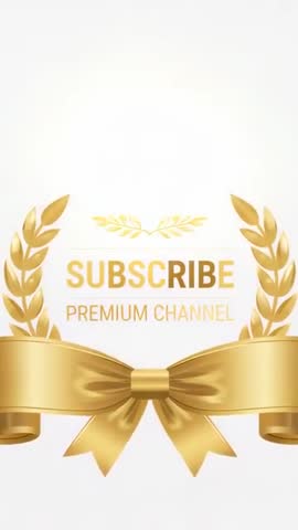 Glowing Gold Laurel Wreath Pulsing with Premium Subscribe Ribbon for Vertical Channel Intro