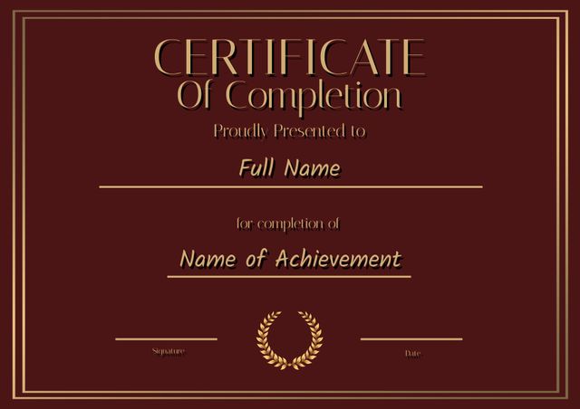 Elegant Maroon and Gold Certificate of Completion Template - Download Free Stock Templates Pikwizard.com