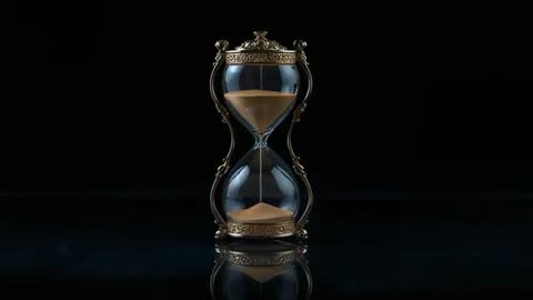 Ornate Hourglass with Sand Flowing on Reflective Surface