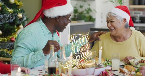 Diverse Seniors Enjoying Christmas Meal Celebration