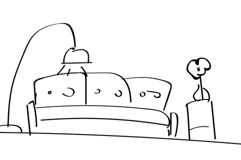 Transparent living room icon with sofa, lamp and plant vector