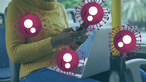 Digital Security Threats Depicted by Virus Icons Circling Device User