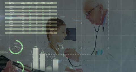Doctor Analyzing Patient Information with Digital Data Overlay