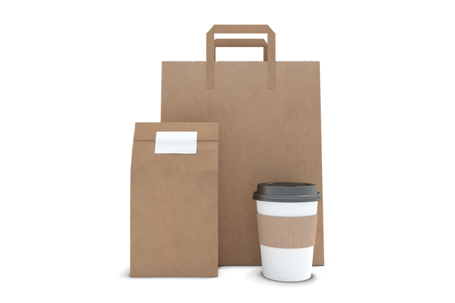 Transparent Coffee Cup and Brown Parcel Bag Combination on White Background - Download Free Stock Videos Pikwizard.com