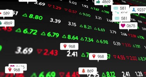 Digital Stock Ticker Displaying Market Signals, Price Changes and Social Alerts