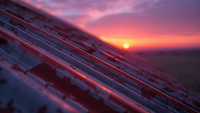 Rusty Corrugated Roof with Vivid Sunset