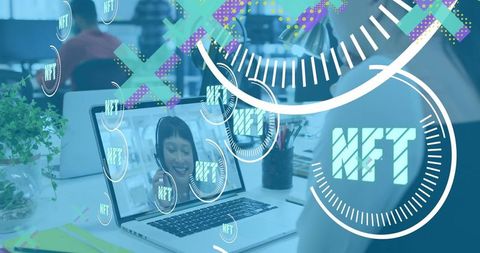 Businesswoman on Virtual NFT Call in Modern Office