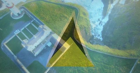 Aerial view coastal lighthouse with modern overlay