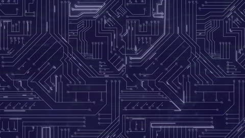 Digital Circuit Board with Light Trails Background