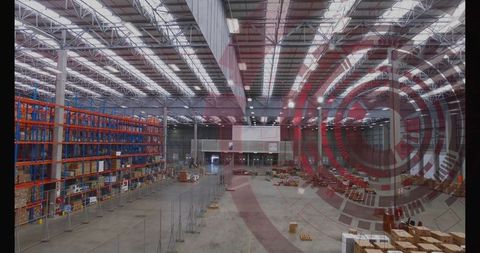Expansive warehouse interior emphasizing storage and logistics