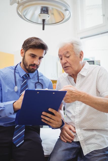 This image can be used in healthcare-related articles, medical websites, and brochures to illustrate patient-doctor interactions, consultations, and senior care. It is suitable for promoting healthcare services, medical advice, and patient care information.