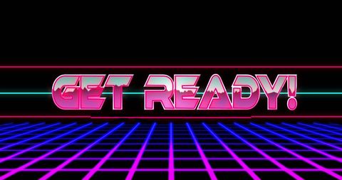 Retro Neon Get Ready Sign with Grid Background