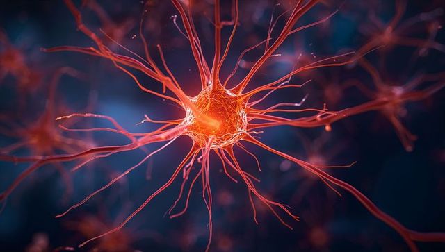 Glowing Neural Cell with Dendritic Projections in Futuristic Sci-Fi Style