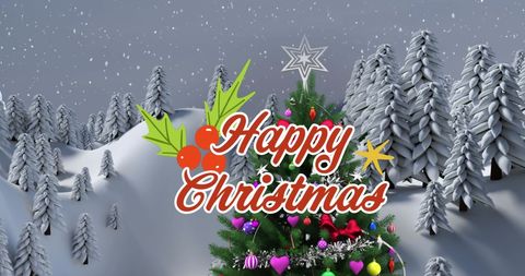Christmas Greeting with Festive Tree and Winter Wonderland