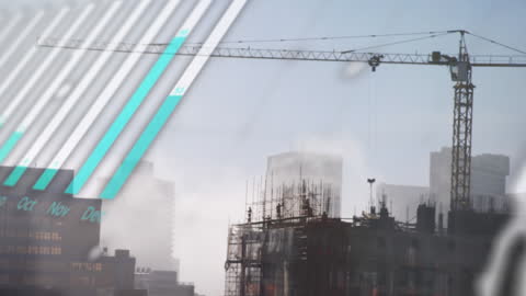 Digital Statistical Analysis Overlaid on Busy Urban Construction