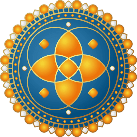 Transparent ornamental emblem with gold and orange petals