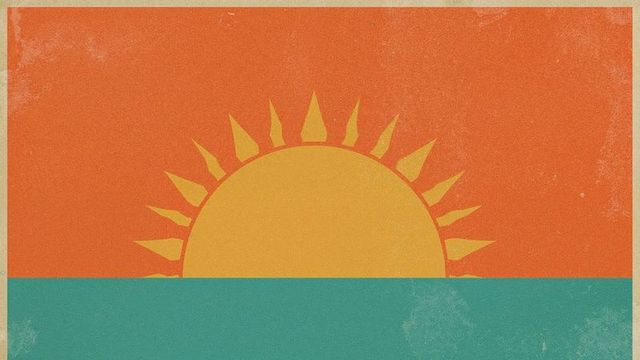 Vibrant sunrise scene with abstract design