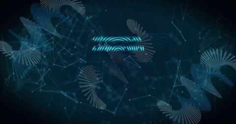Turquoise neural arc connecting digital network with glowing data nodes and mesh