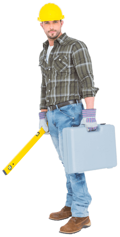 transparent portrait of construction worker with spirit level and toolbox - Download Free Stock Videos Pikwizard.com