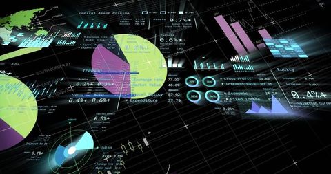 Dynamic financial dashboard with data visualization graphics