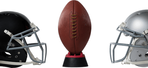 Transparent football with helmets on white background