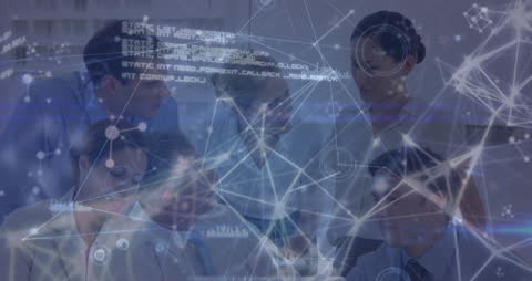 Digital Business Team Analyzing Financial Data Overlay