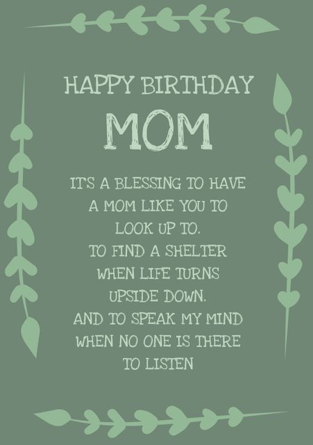 Happy Birthday Mom Greeting Card with Leaf Illustration - Download Free Stock Templates Pikwizard.com