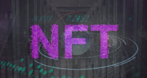 Digital NFT Text on Data Processing Background