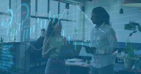 Business Professionals Discuss Data Charts Technology Office