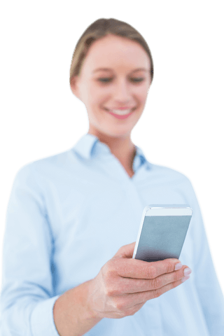 Transparent Businesswoman Engaging with Smartphone in White Background - Download Free Stock Videos Pikwizard.com