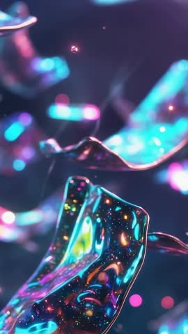 Drifting Luminescent Forms Rotating in Dark Space with Neon Orbs Vertical Abstract Video