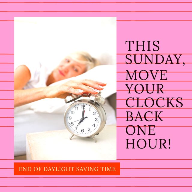 Reminder for End of Daylight Saving Time with Woman Adjusting Clock - Download Free Stock Templates Pikwizard.com