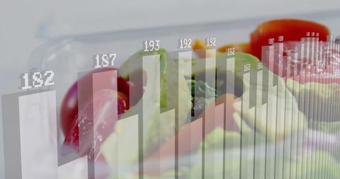Combining avocado, tomato and citrus with rising bar chart showing nutrition growth