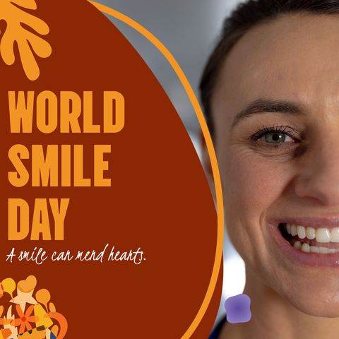 world smile day celebration with joyful woman portrait - Download Free Stock Templates Pikwizard.com