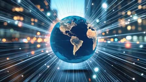 Futuristic Earth with Radiating Light Beams in Digital Network Space