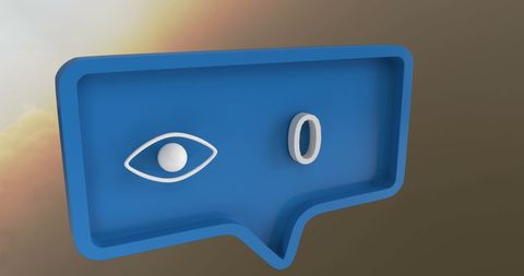Eye icon on blue speech bubble above cloudy sky