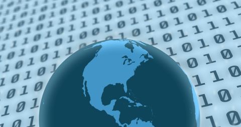 Digital Globe with Icons Over Binary Code Background - Download Free Stock Images Pikwizard.com