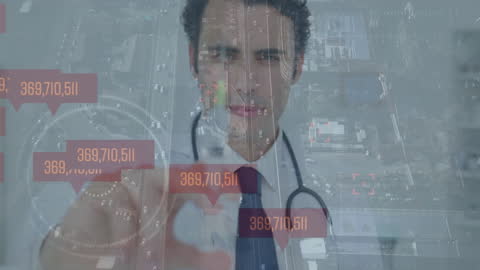 Doctor Analyzing Global Health Data in Futuristic Digital Concept