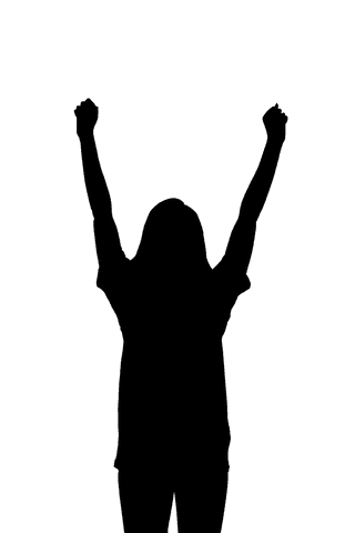 Digital silhouette of triumphant sportswoman on transparent background