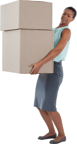 Businesswoman Struggling with Carrying Heavy Cardboard Boxes Against Transparent Background - Download Free Stock Videos Pikwizard.com