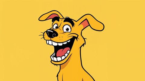 Playful cartoon dog grinning brightly on vibrant background