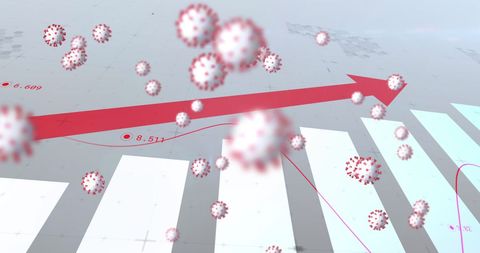 Virus cells overlaying data charts indicating growth trend