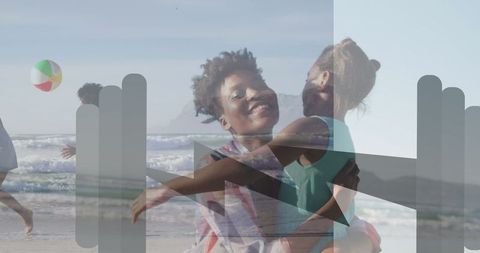 Family Bonding on Vibrant Beach with Laughing Child