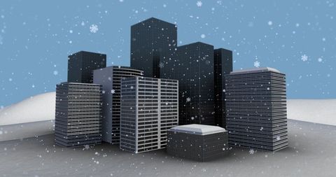 Modern Cityscape Under Winter Snowflakes